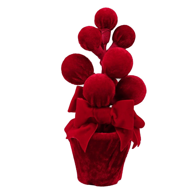 Weinrote Samt-Weihnachtskugeln im Topf, Weihnachtsdeko für Türschwellen, Schaufenster und Innenräume, Set von 4 Stücken