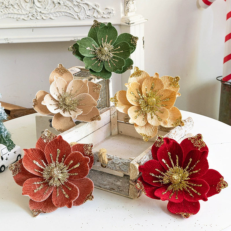 Weihnachtsbaum-Deko: Samtblumen in 5 Farben – Ø 20 cm, 22 g – DIY-Christbaumschmuck, Festtagsdekoration, Hochzeit & Event