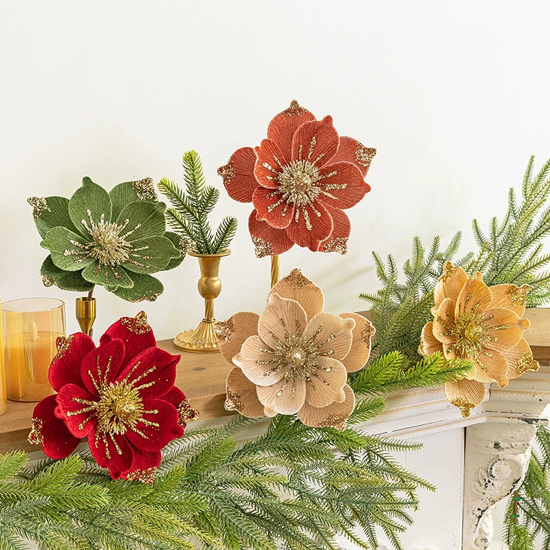 Weihnachtsbaum-Deko: Samtblumen in 5 Farben – Ø 20 cm, 22 g – DIY-Christbaumschmuck, Festtagsdekoration, Hochzeit & Event