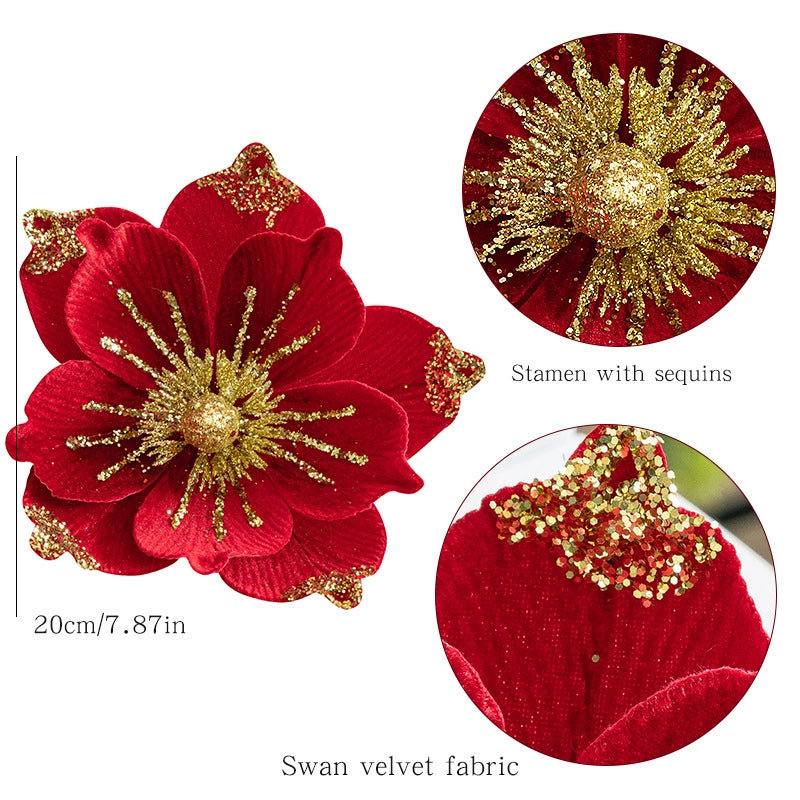 Weihnachtsbaum-Deko: Samtblumen in 5 Farben – Ø 20 cm, 22 g – DIY-Christbaumschmuck, Festtagsdekoration, Hochzeit & Event
