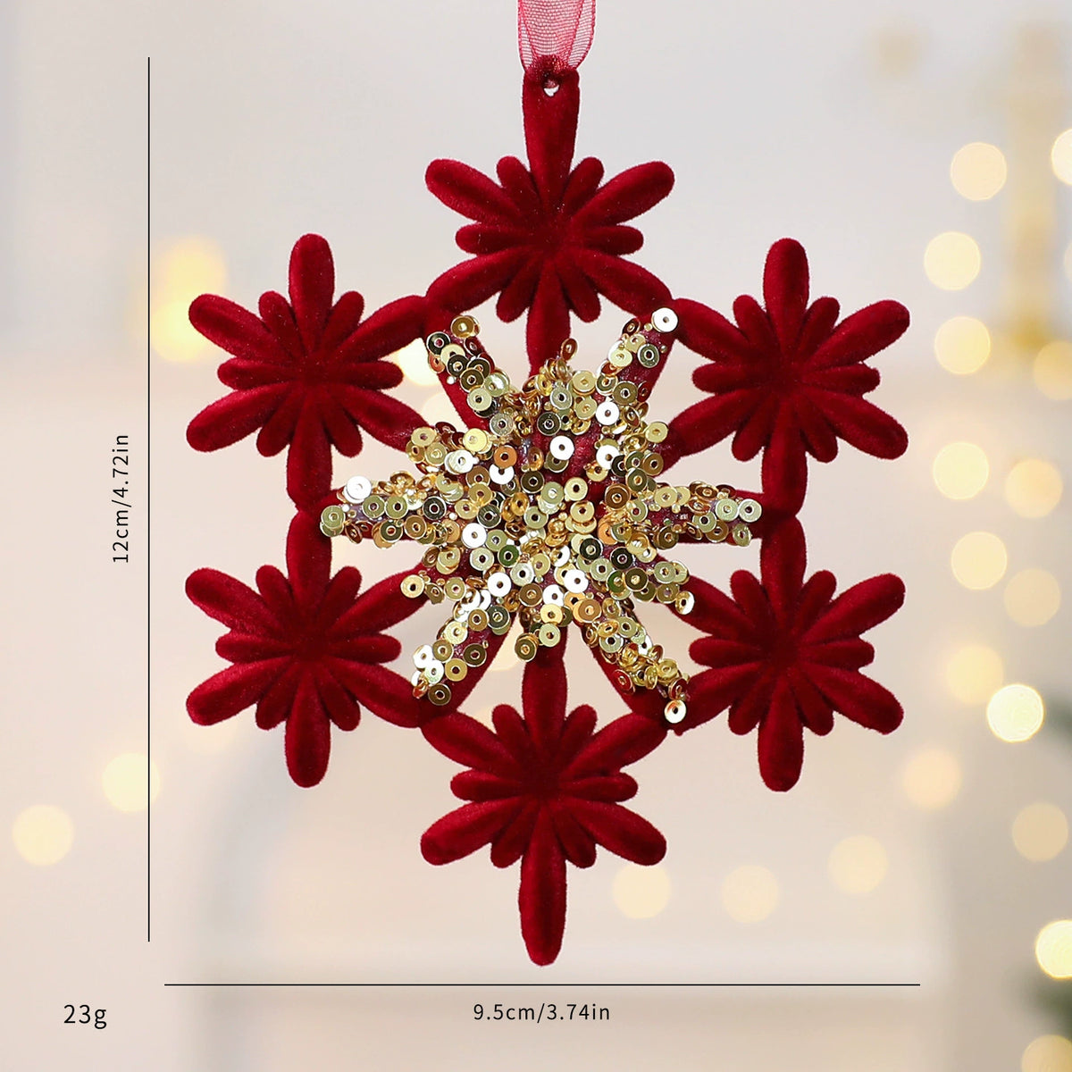 Rote Weihnachtsdekoration, Flockenschnee-Anhänger, 15 cm, hochwertiges Material, perfekt für Weihnachtsbaum, Tischdeko, Geschenk