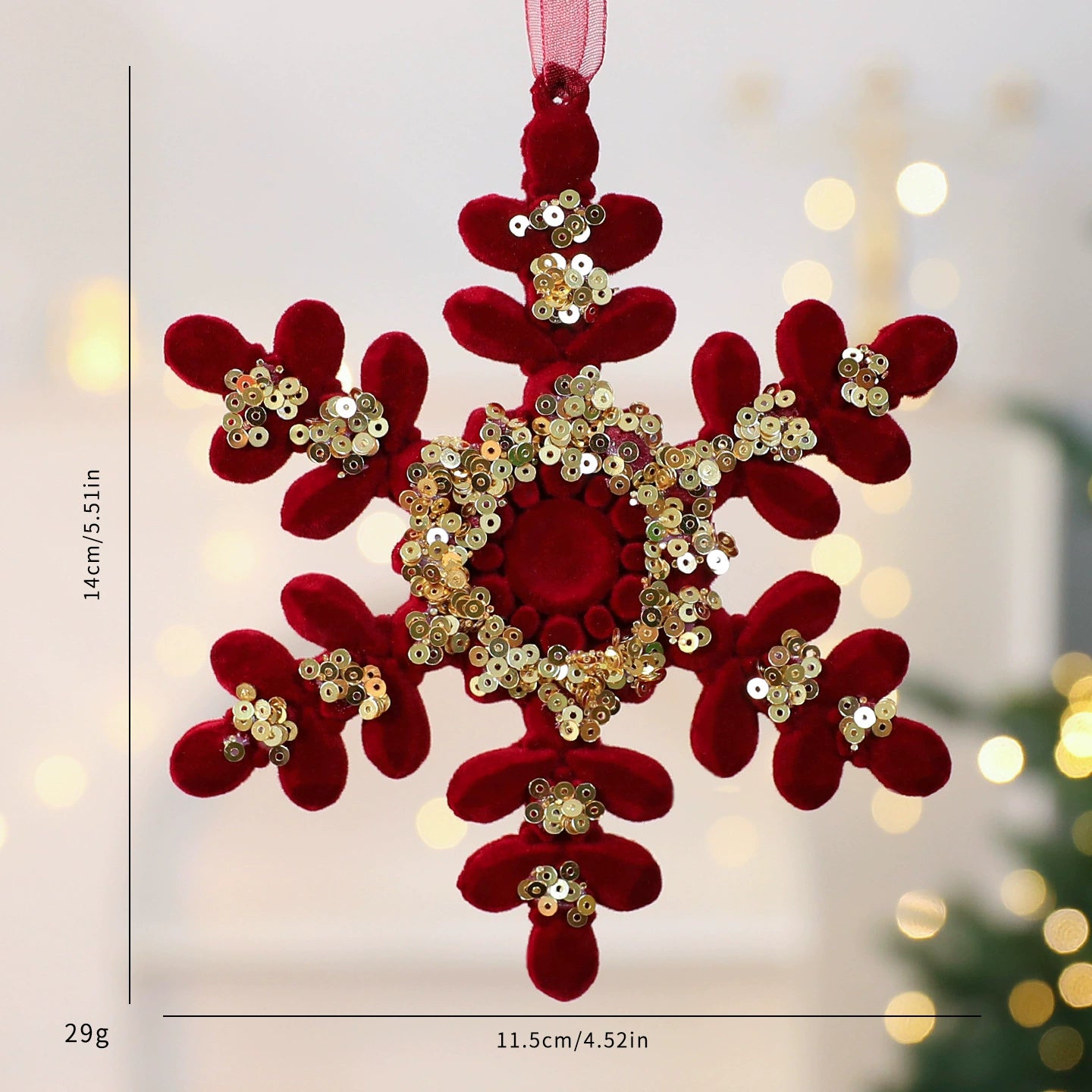 Rote Weihnachtsdekoration, Flockenschnee-Anhänger, 15 cm, hochwertiges Material, perfekt für Weihnachtsbaum, Tischdeko, Geschenk