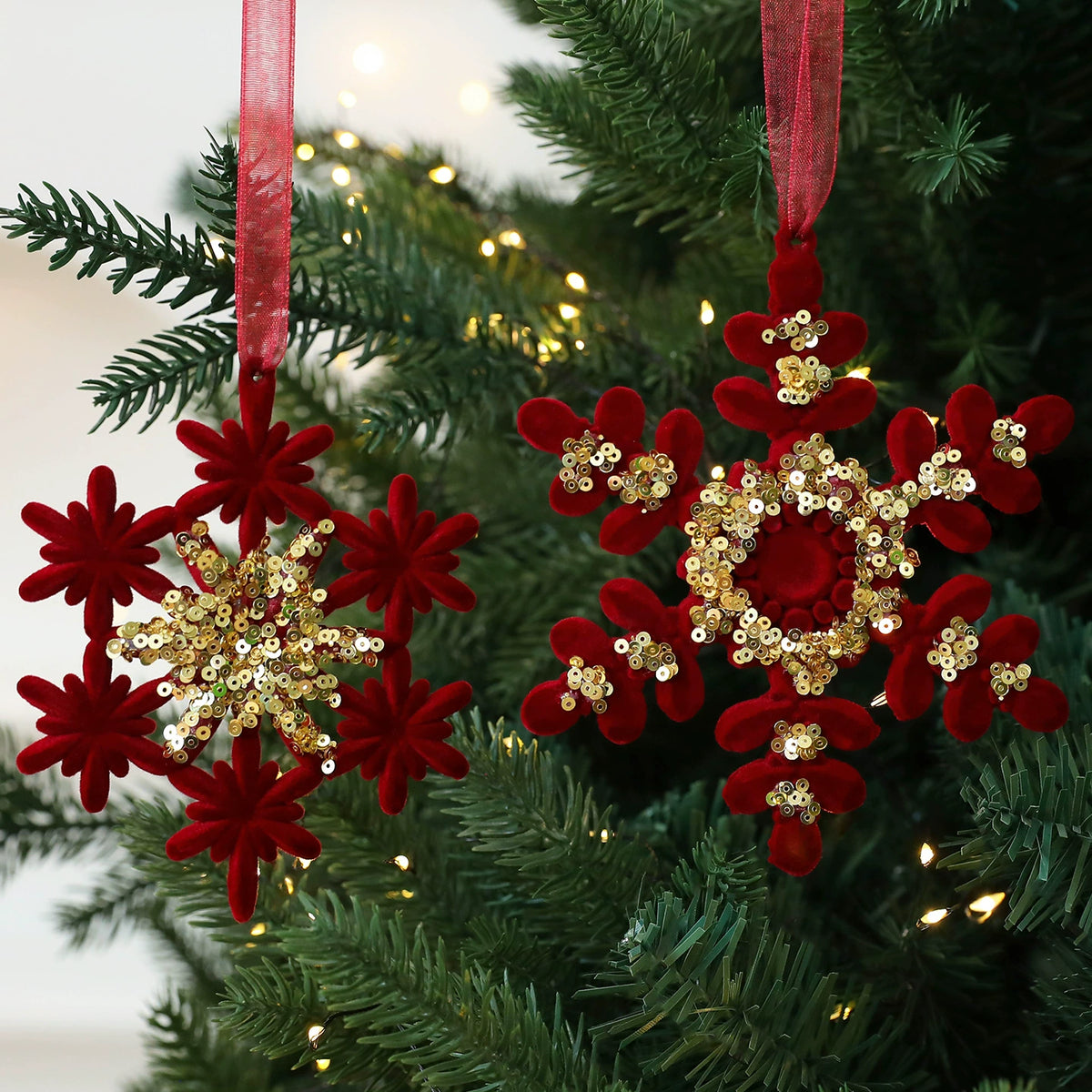 Rote Weihnachtsdekoration, Flockenschnee-Anhänger, 15 cm, hochwertiges Material, perfekt für Weihnachtsbaum, Tischdeko, Geschenk