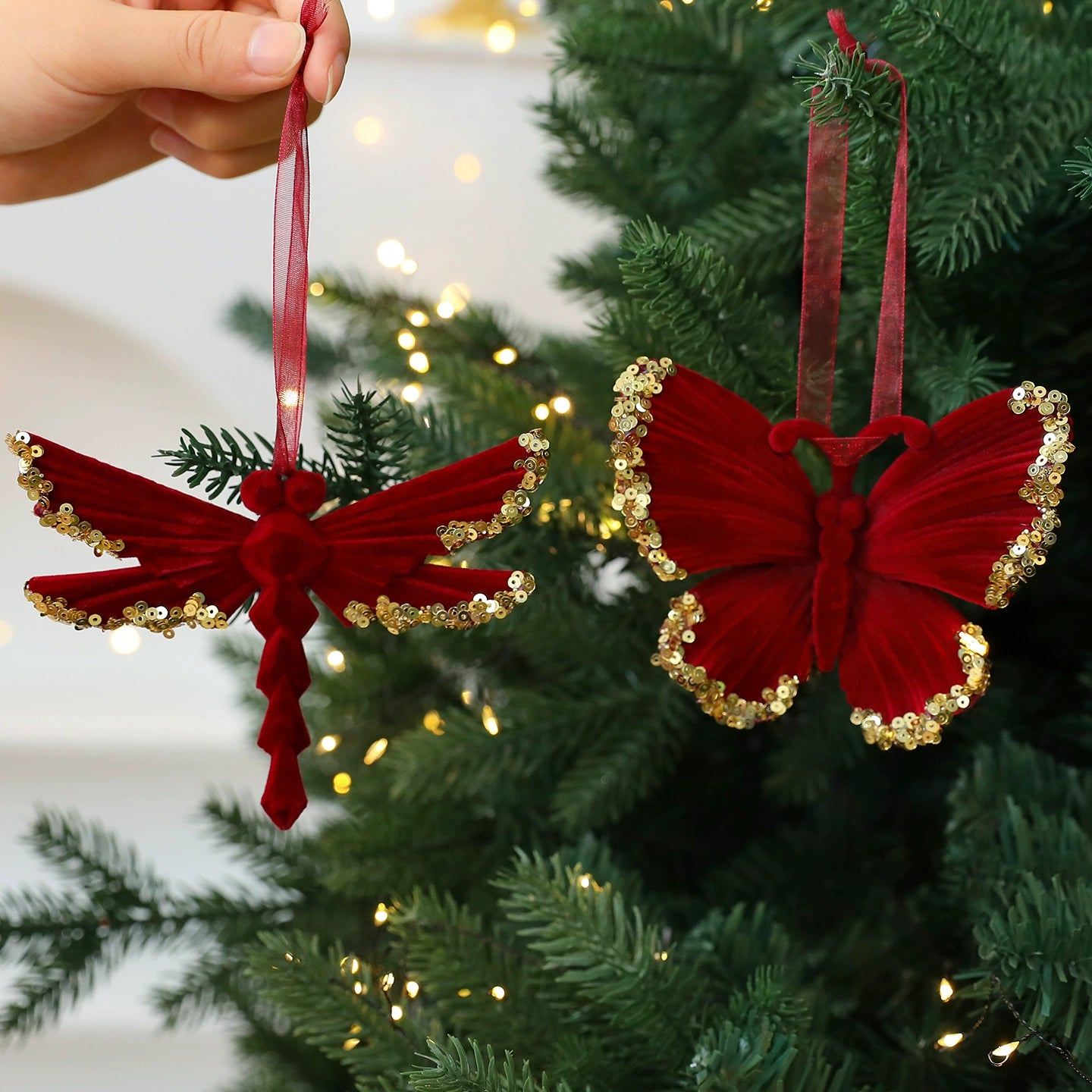 Rote Weihnachtsdekoration, Flockenschnee-Anhänger, 15 cm, hochwertiges Material, perfekt für Weihnachtsbaum, Tischdeko, Geschenk