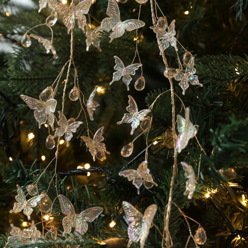 Weihnachtsbaum-Kranz Dekoration, 4 Designs, Kristallkette mit Perlen und Schmetterlingen, Transparent, 1 Stück ab Lager