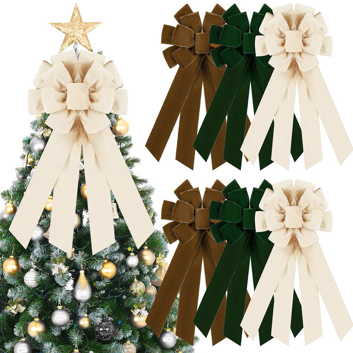 Große Weihnachtsbaumspitze Schleife, 50 cm lang, 28 cm breit – 5 Farben für Tür, Kamin, Treppe, Dekoration