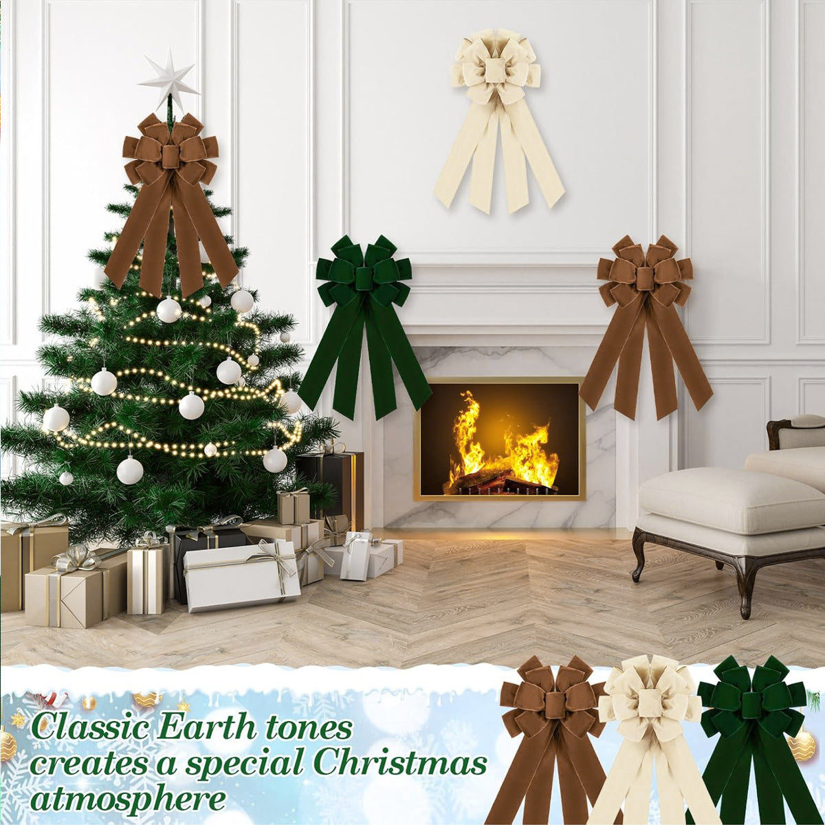 Große Weihnachtsbaumspitze Schleife, 50 cm lang, 28 cm breit – 5 Farben für Tür, Kamin, Treppe, Dekoration