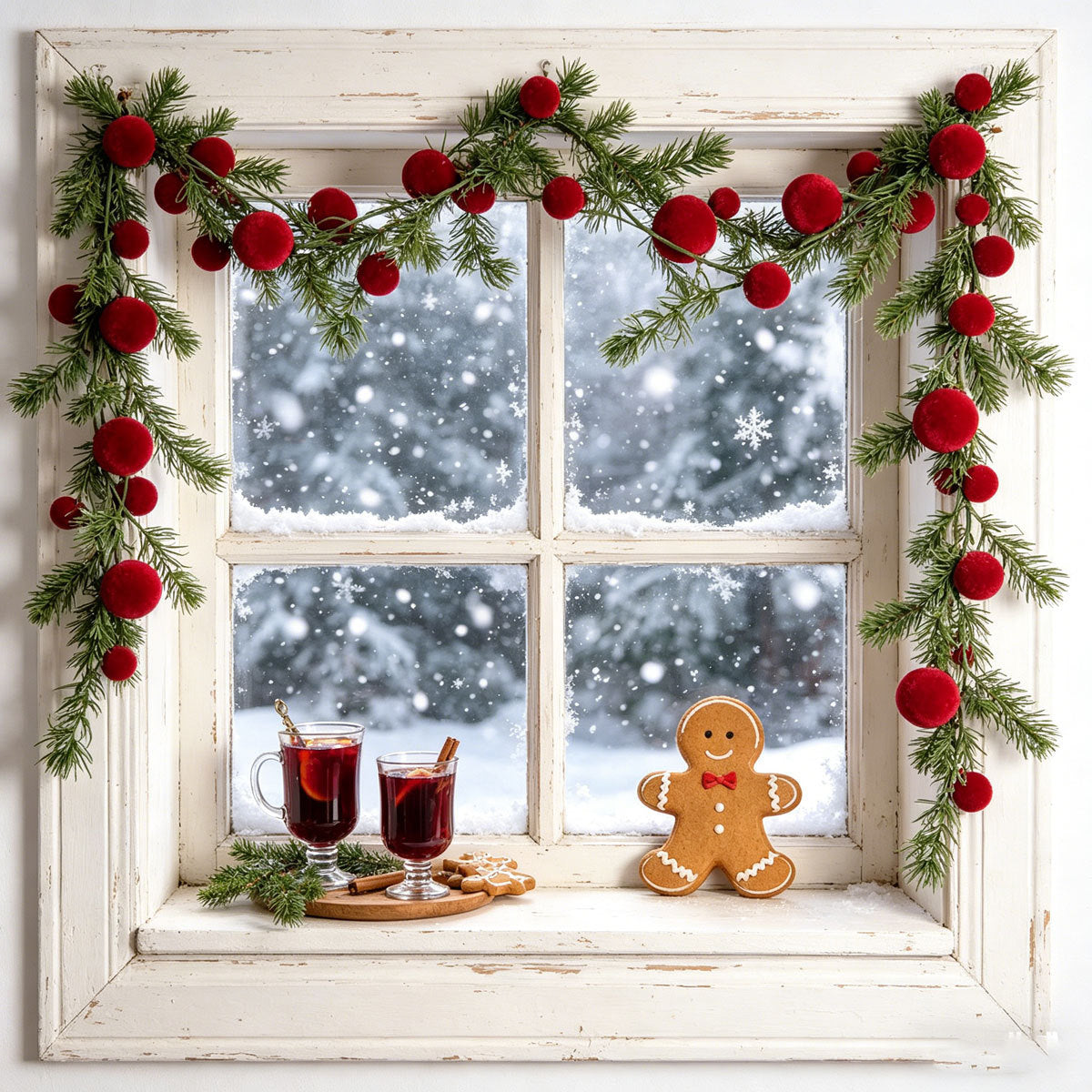 2er-Set Weihnachtsdeko, 180 cm Kiefernzweige mit roten Beeren, Fenster- und Kamindekoration, festliche Stimmung