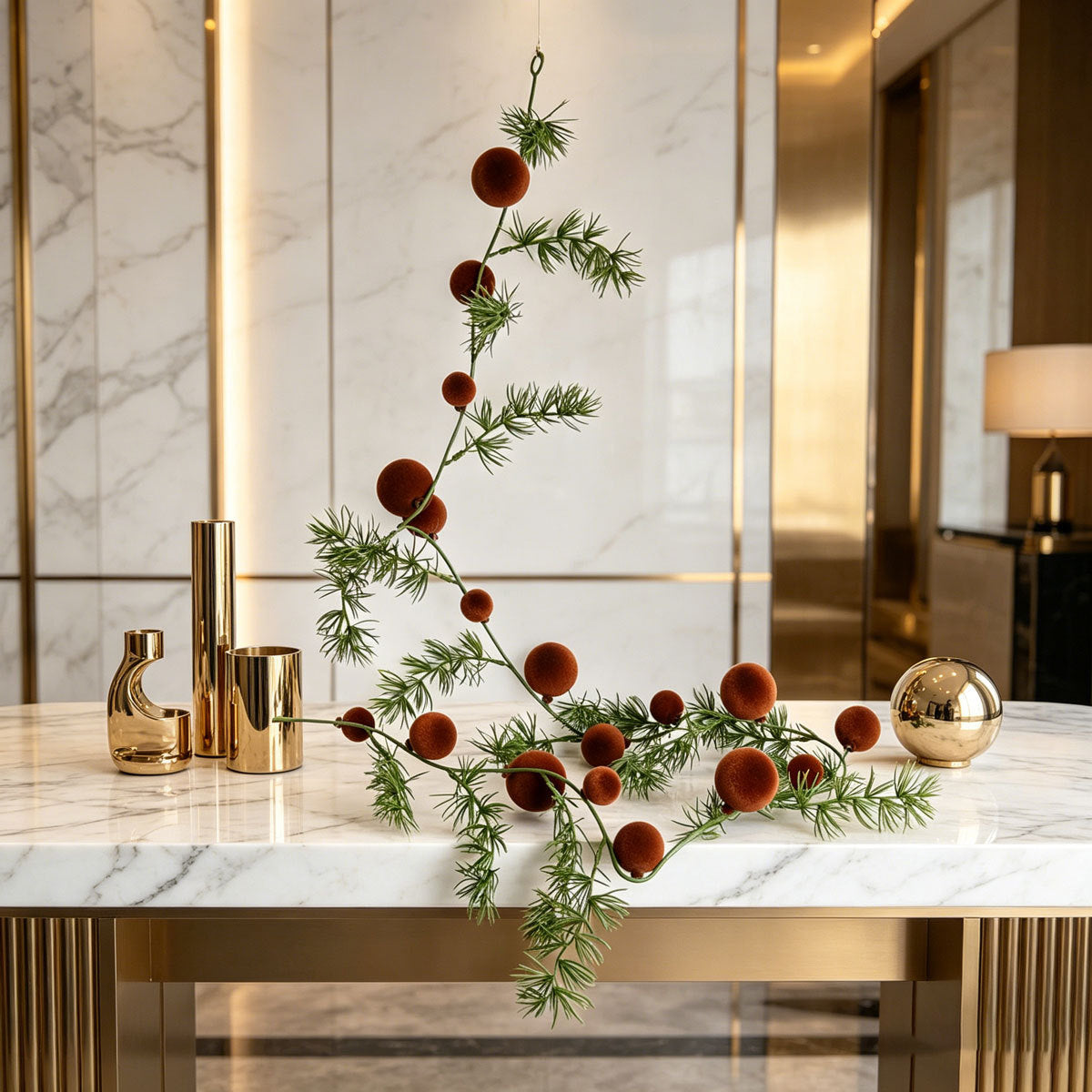 2er-Set Weihnachtsdeko, 180 cm Kiefernzweige mit roten Beeren, Fenster- und Kamindekoration, festliche Stimmung