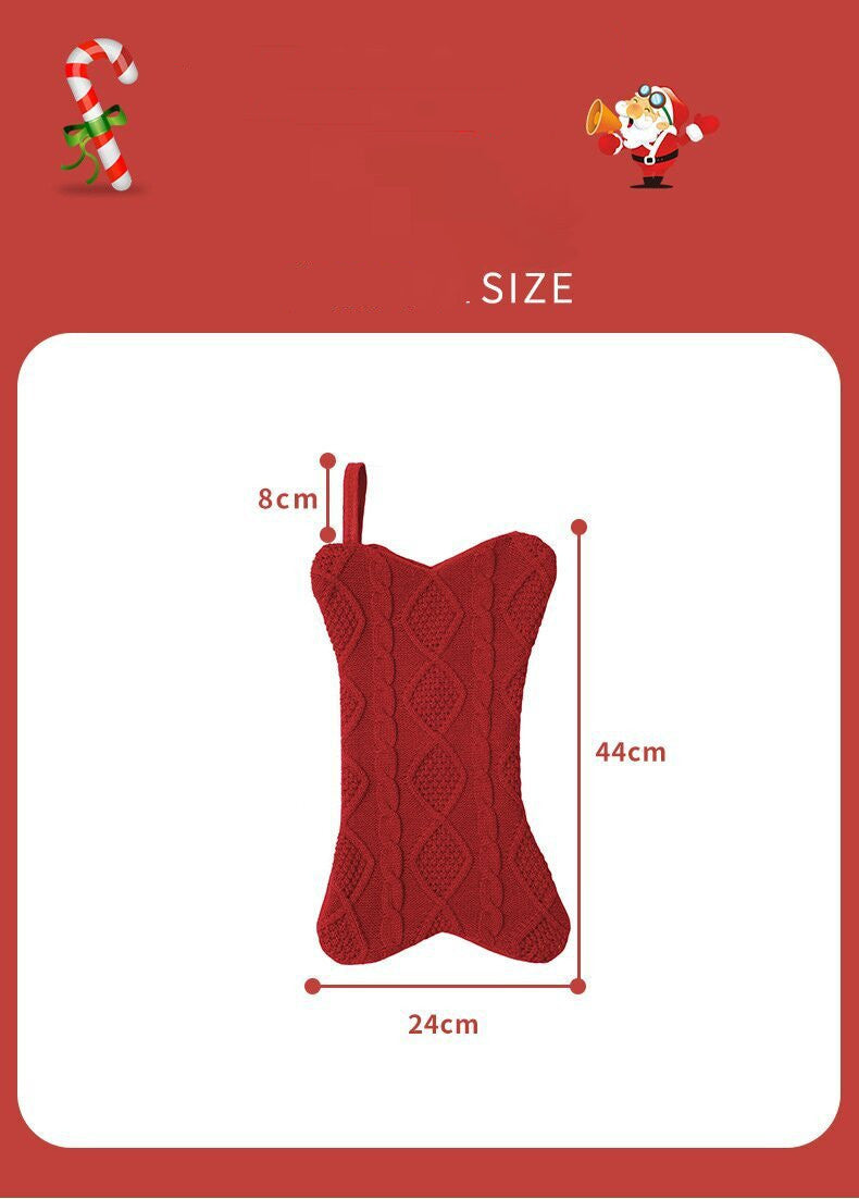 Weihnachtsstrumpf aus Strick, 44 cm, Knochenmotiv, rot/grün/weiß, Christbaum-Deko, Geschenkbeutel, Festtagsdekoration