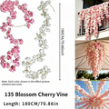 Künstliche Kirschblüten-Ranke, 185 cm, 135 Blüten, Seidenstoff, 2 Stück, modern & boho, für Hochzeit, Shop-Deko, Innenraum