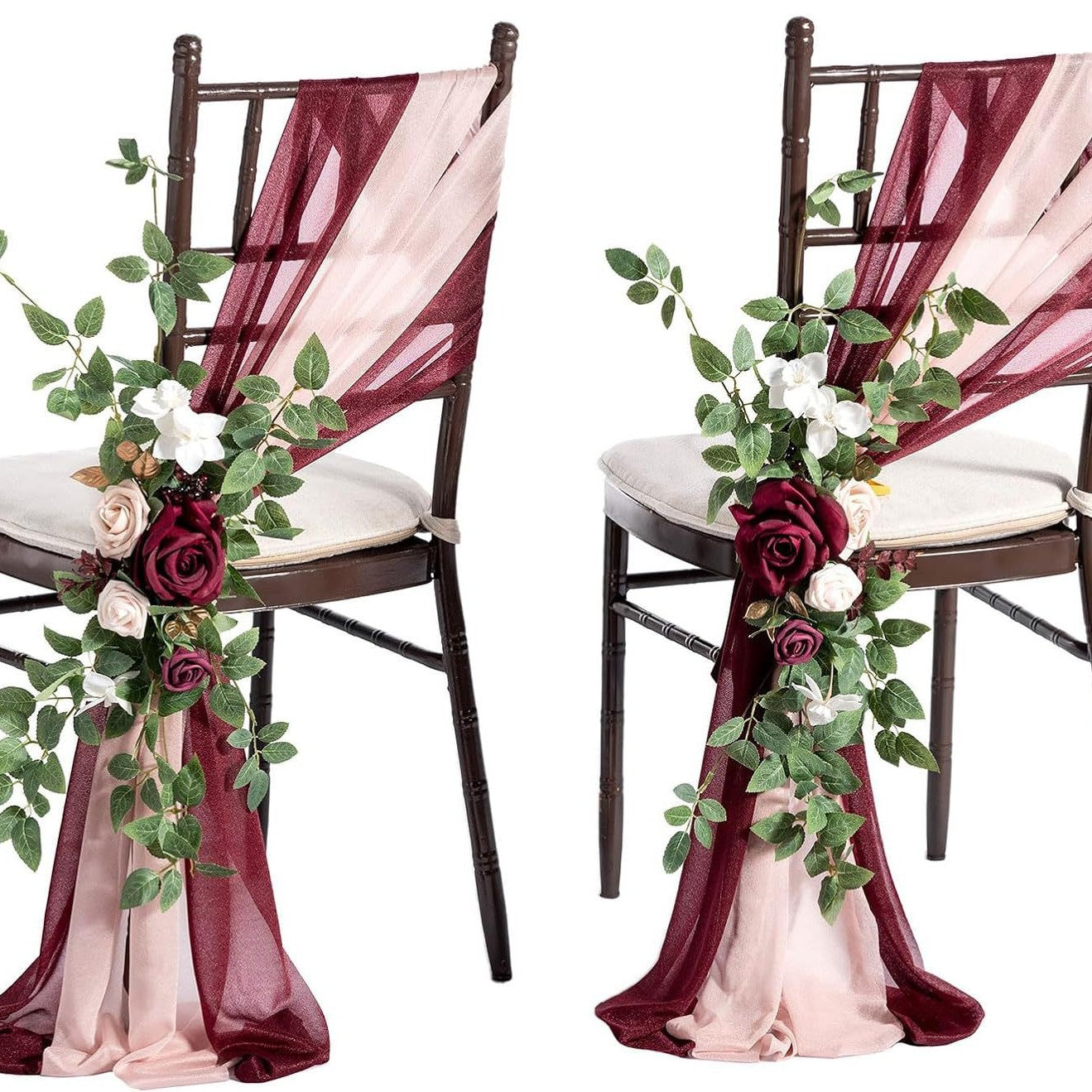 Künstliche Blume für Stuhldekoration, 60 cm, transparente Organza-Schleier, Set für Hochzeiten und Outdoor-Events