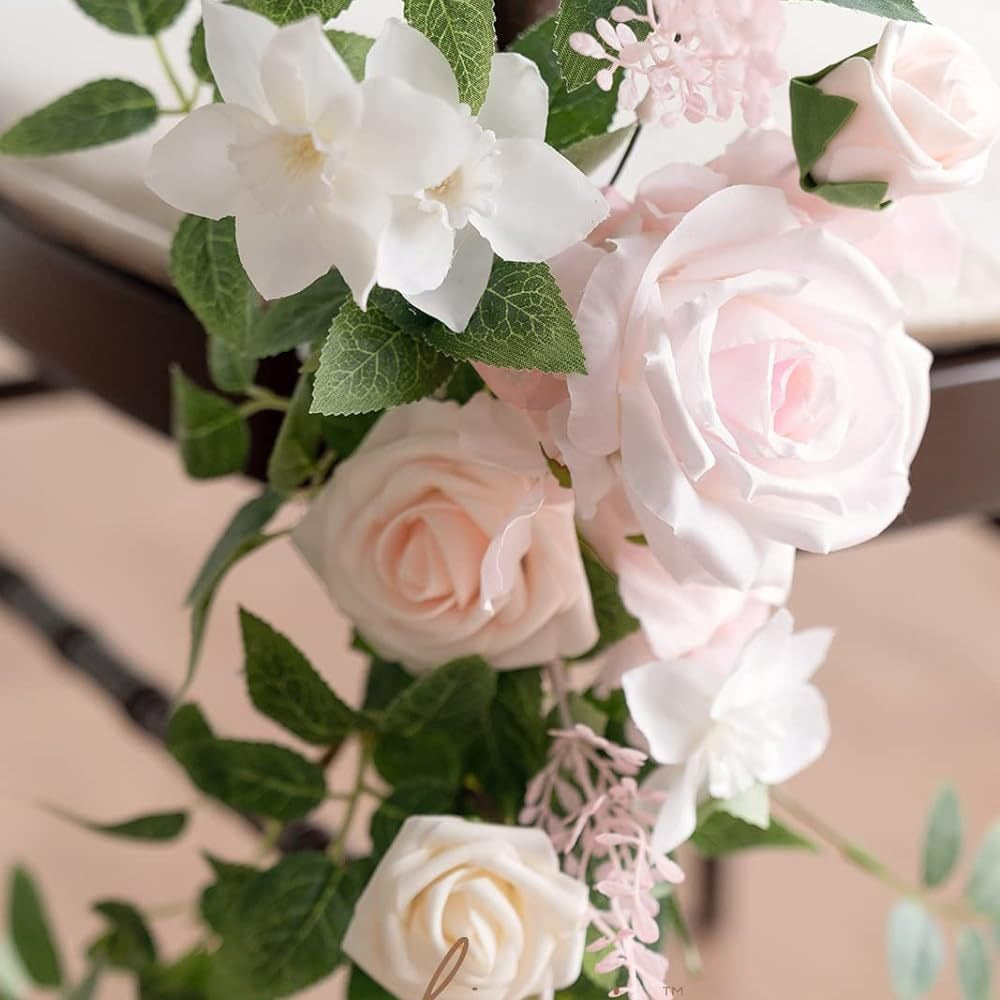 Künstliche Blume für Stuhldekoration, 60 cm, transparente Organza-Schleier, Set für Hochzeiten und Outdoor-Events