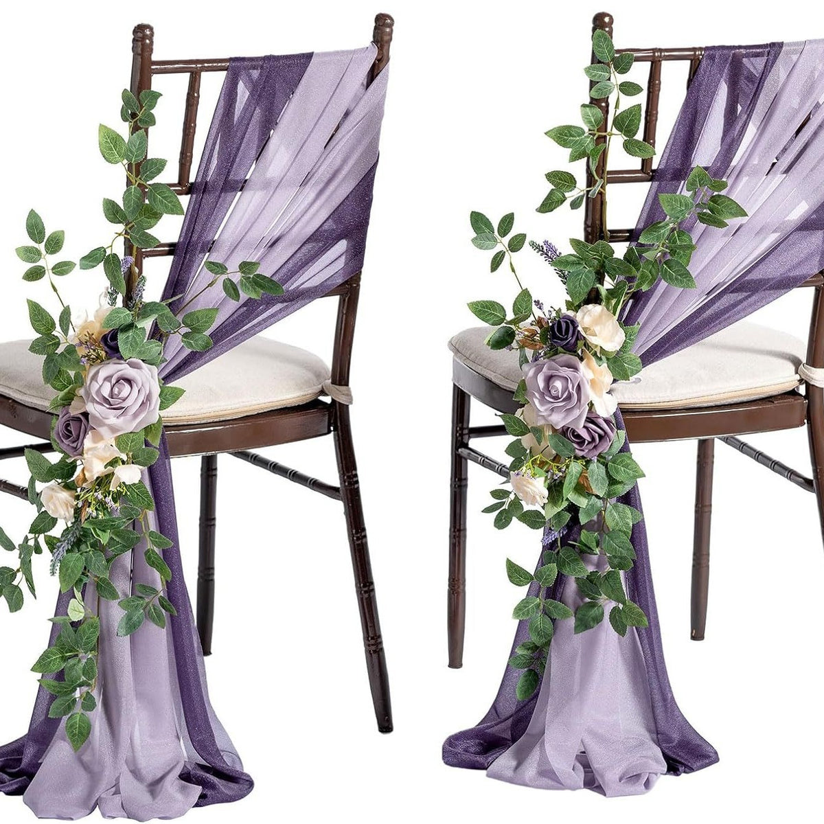 Künstliche Blume für Stuhldekoration, 60 cm, transparente Organza-Schleier, Set für Hochzeiten und Outdoor-Events