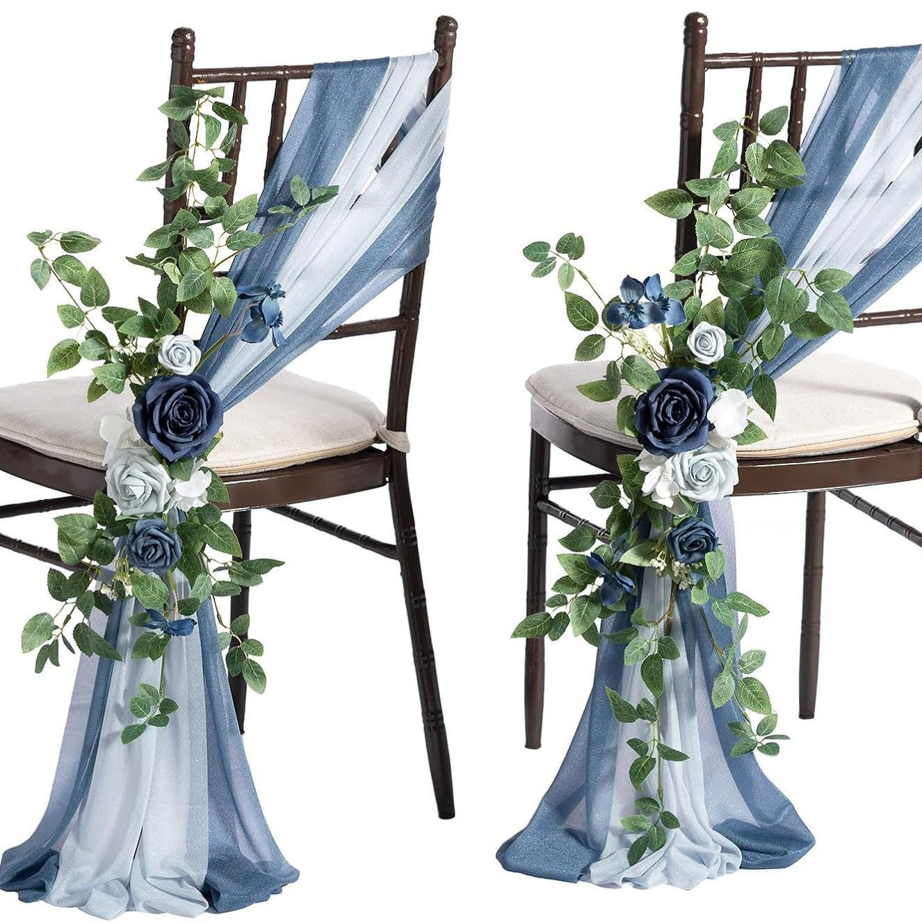 Künstliche Blume für Stuhldekoration, 60 cm, transparente Organza-Schleier, Set für Hochzeiten und Outdoor-Events