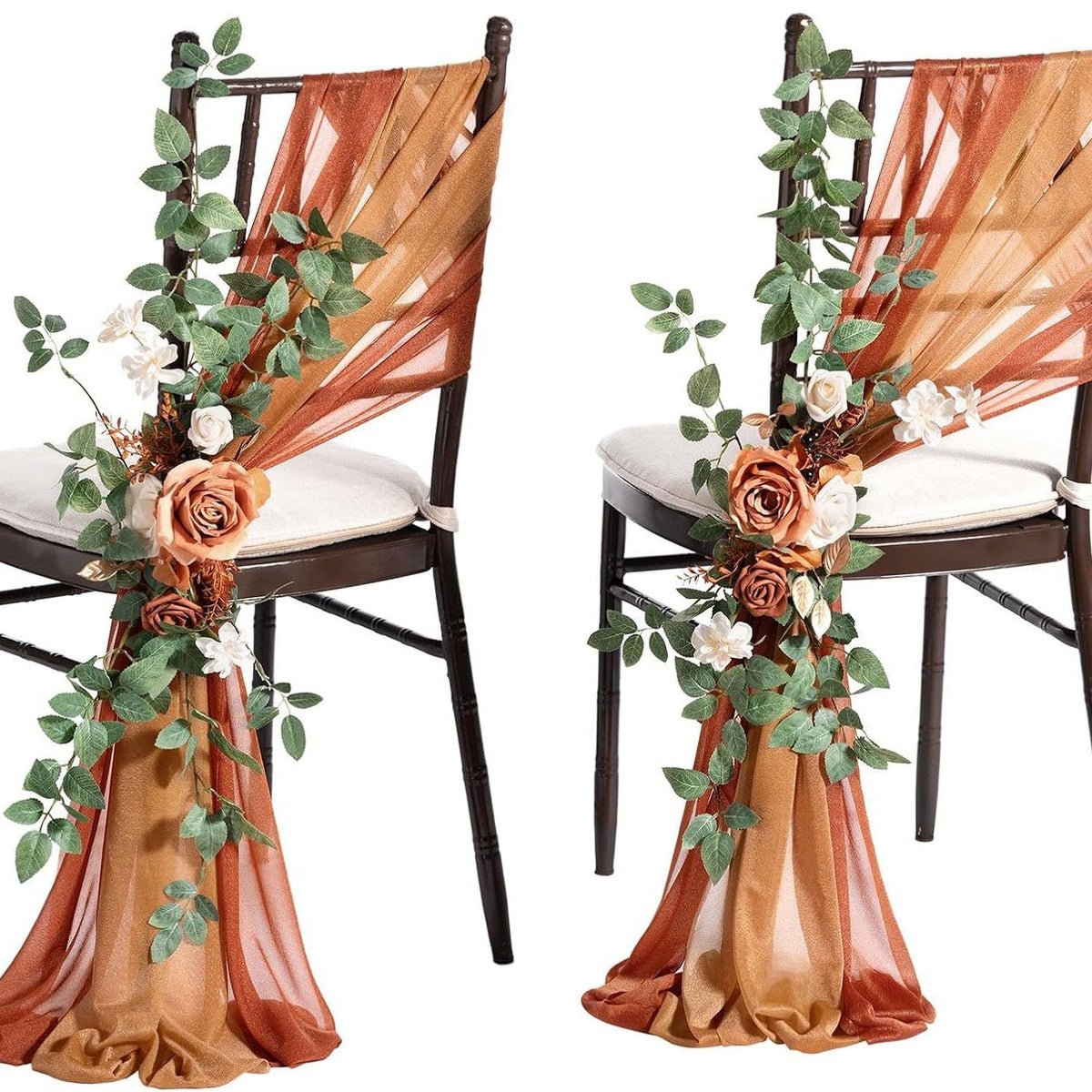 Künstliche Blume für Stuhldekoration, 60 cm, transparente Organza-Schleier, Set für Hochzeiten und Outdoor-Events