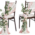 Künstliche Stuhldekoration für Hochzeiten, 60 cm langer Blumenstrauß mit 2x transparenten Organza-Bändern (20x250 cm), Outdoor-tauglich