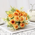 Künstliche Rosenstrauß, 31 cm hoch, 8 Blüten, Seidenstoff, für Hochzeiten, Hotels, Wohnräume, Außenbereich