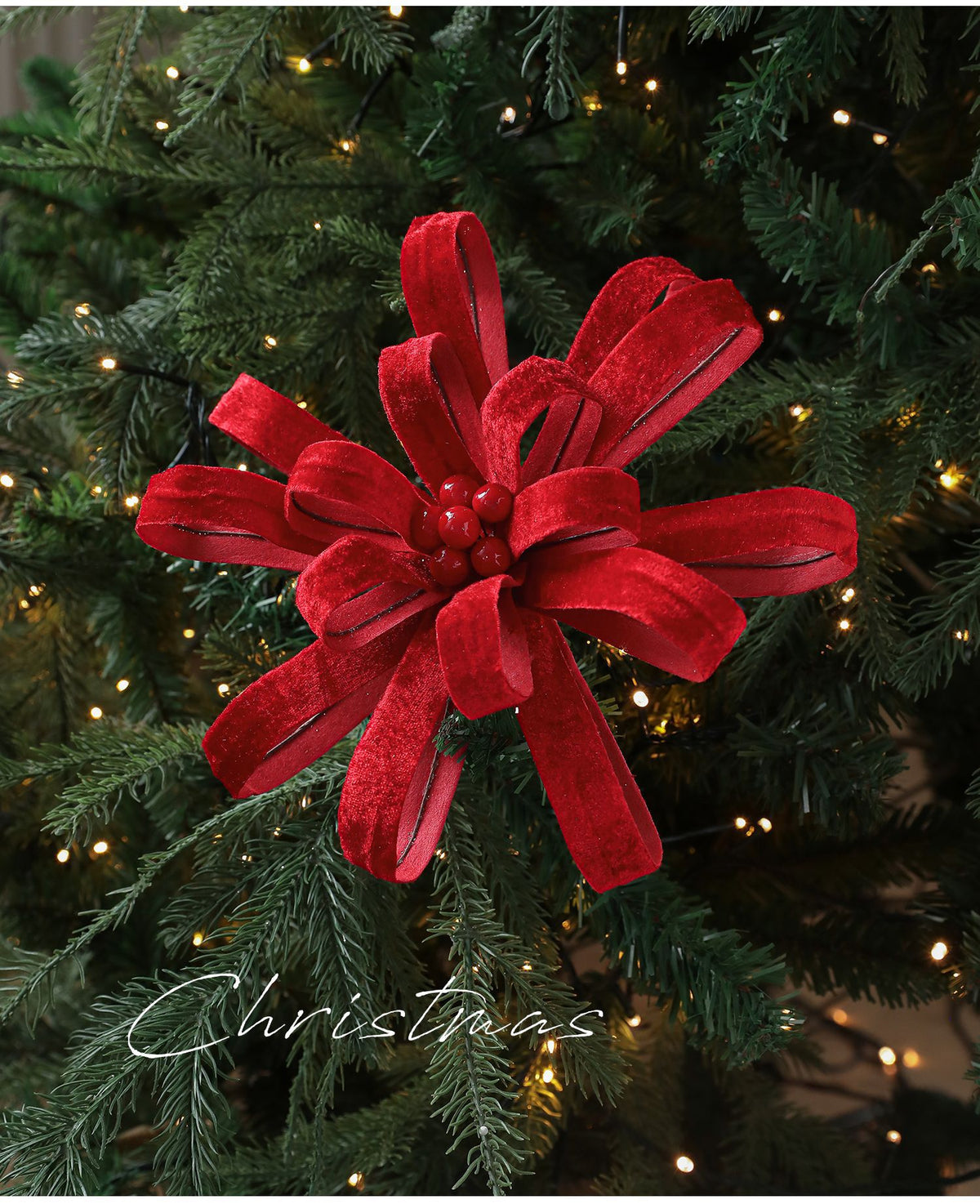 Künstliche Weihnachtsblume mit roten Beeren, 25 cm, Stoffblume, festliche Deko für Floristik, Hochzeit, Laden, Café