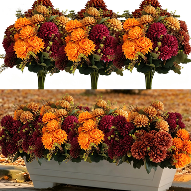 Künstliche Seidenblumen Pomeranze 37 cm, 8 Sträuße mit 48 Blüten, Hochzeit Dekoration, Herbstfarben, für Floristik & Innenraum