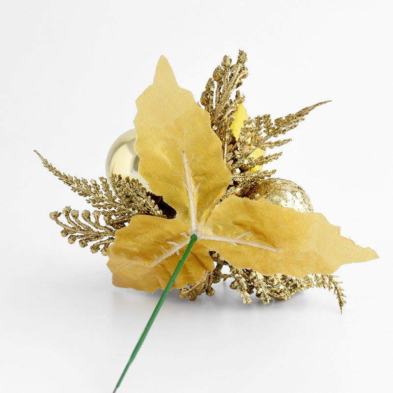 Weihnachtszweig künstlich – 20 cm Fichten-Zapfen-Deko, gold-silber-rot, Festtags-Dekoration für Floristik, Events, Ladenausstattung