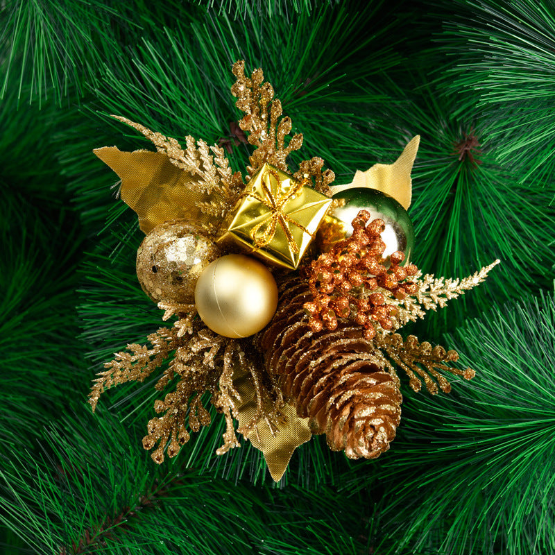 Weihnachtszweig künstlich – 20 cm Fichten-Zapfen-Deko, gold-silber-rot, Festtags-Dekoration für Floristik, Events, Ladenausstattung