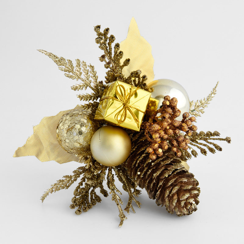 Weihnachtszweig künstlich – 20 cm Fichten-Zapfen-Deko, gold-silber-rot, Festtags-Dekoration für Floristik, Events, Ladenausstattung