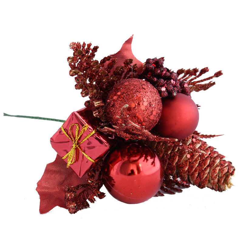 Weihnachtszweig künstlich – 20 cm Fichten-Zapfen-Deko, gold-silber-rot, Festtags-Dekoration für Floristik, Events, Ladenausstattung
