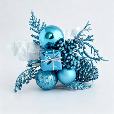 Weihnachtszweig künstlich – 20 cm Fichten-Zapfen-Deko, gold-silber-rot, Festtags-Dekoration für Floristik, Events, Ladenausstattung
