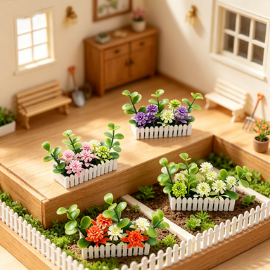 Miniatur-Gartenzaun mit künstlichen Blumen, 6 cm, Plastik, weiß, für Modellbau und Dioramen