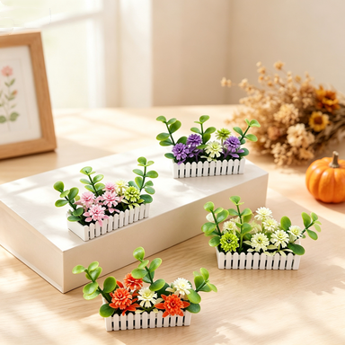 Miniatur-Gartenzaun mit künstlichen Blumen, 6 cm, Plastik, weiß, für Modellbau und Dioramen
