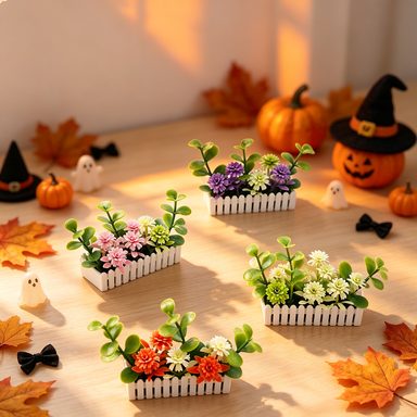 Miniatur-Gartenzaun mit künstlichen Blumen, 6 cm, Plastik, weiß, für Modellbau und Dioramen