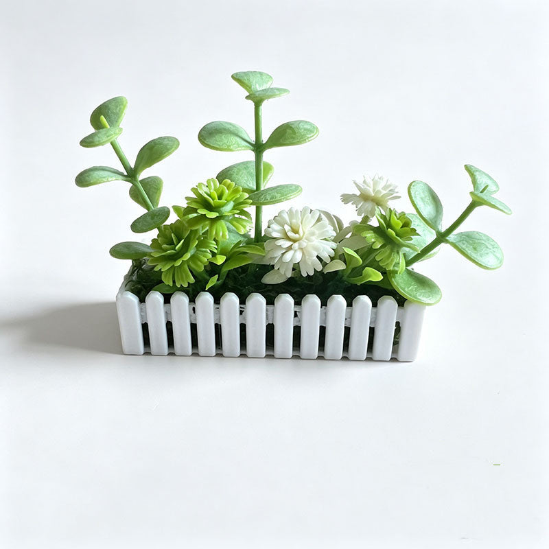 Miniatur-Gartenzaun mit künstlichen Blumen, 6 cm, Plastik, weiß, für Modellbau und Dioramen