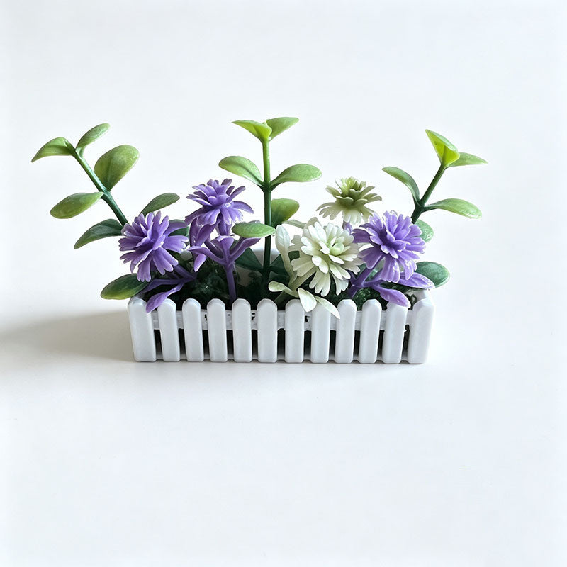 Miniatur-Gartenzaun mit künstlichen Blumen, 6 cm, Plastik, weiß, für Modellbau und Dioramen