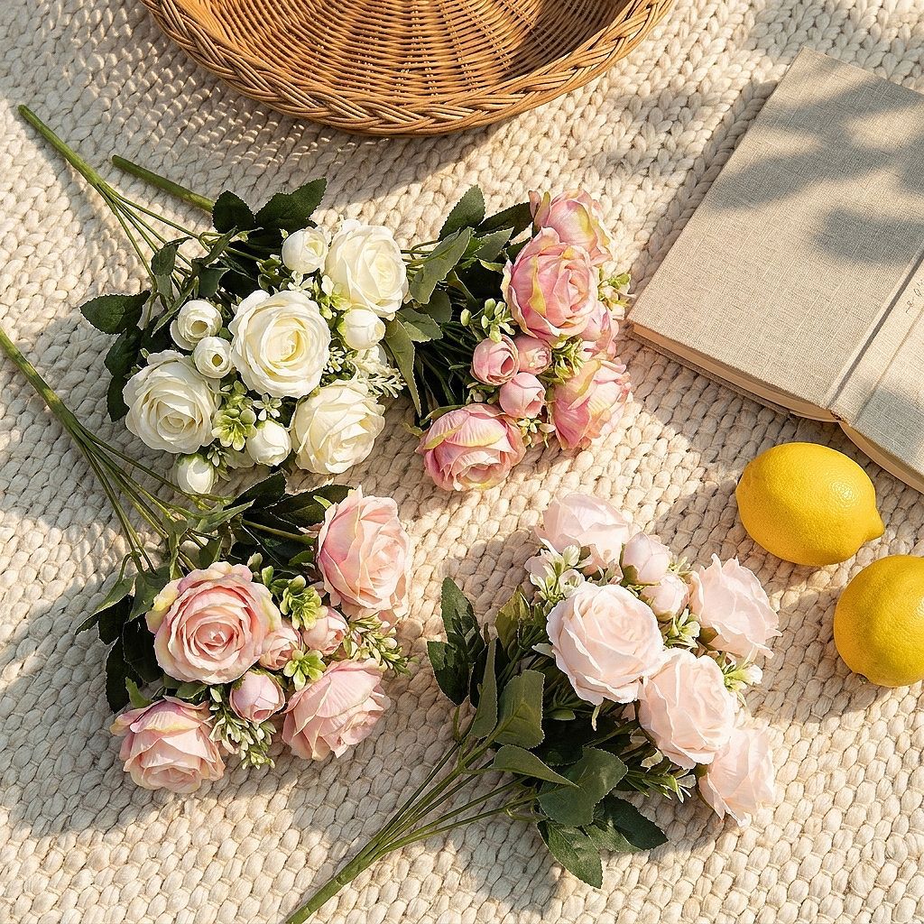 Künstlicher Sweetheart-Rosenstrauß 34 cm, 7 Blüten, Hochzeitsdekoration, langlebig, allergenfrei, für Floristik & Eventdesign