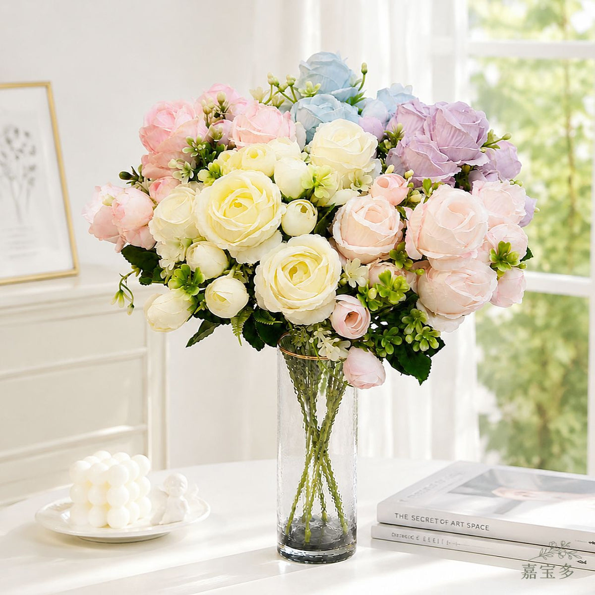 Künstlicher Sweetheart-Rosenstrauß 34 cm, 7 Blüten, Hochzeitsdekoration, langlebig, allergenfrei, für Floristik & Eventdesign