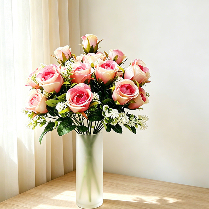 Künstliche Xishi-Rosenstrauß, 32 cm hoch, 6 Blüten à 6 cm Durchmesser, für Zuhause, Hotel und Gewerbe
