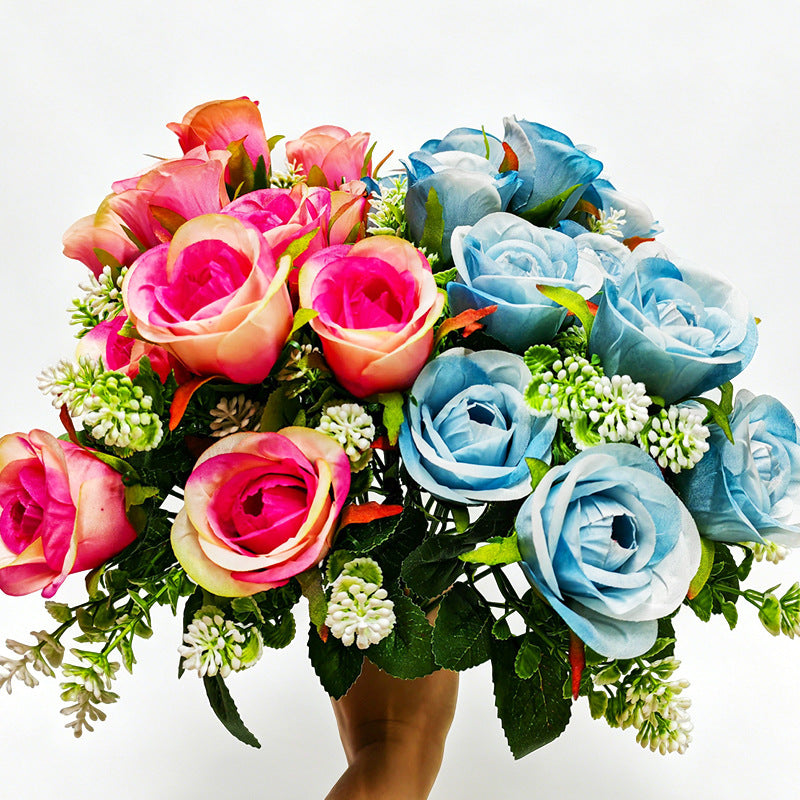 Künstliche Xishi-Rosenstrauß, 32 cm hoch, 6 Blüten à 6 cm Durchmesser, für Zuhause, Hotel und Gewerbe