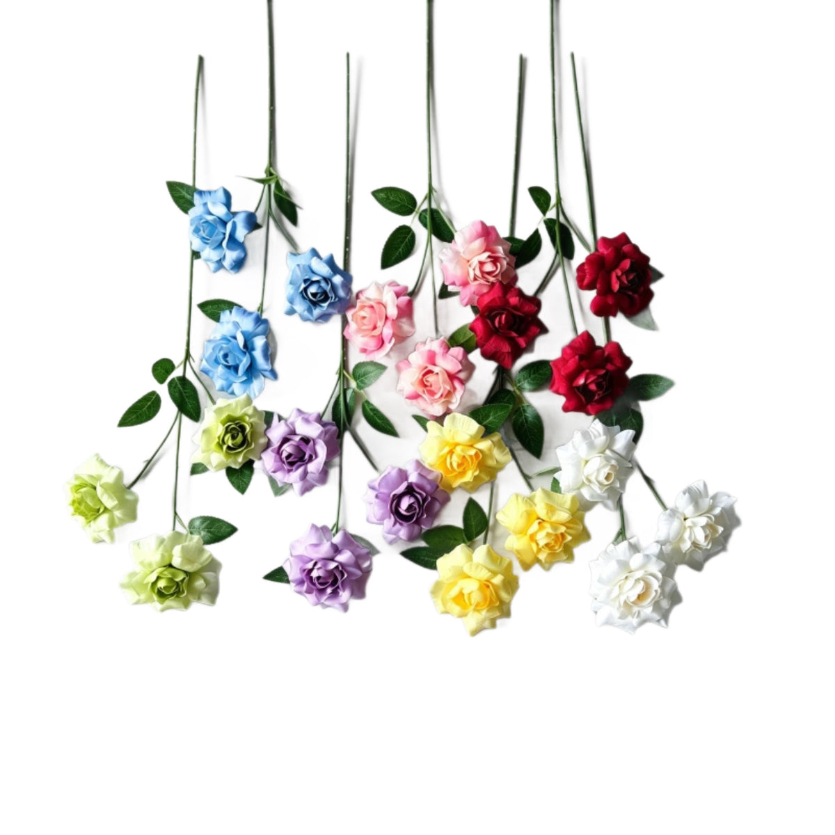 Künstliche Rosenbüschel mit 3 Blüten, 60 cm hoch, Seidenstoff, Hochzeit & Wohnraum-Deko, realistisch, allergenfrei