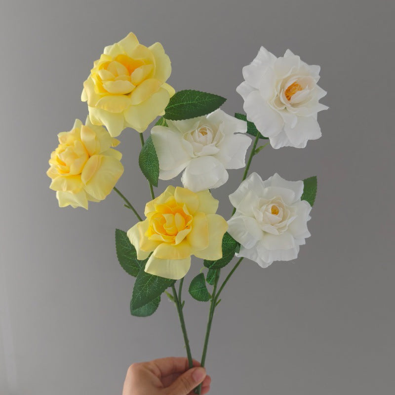 Künstliche Rosenbüschel mit 3 Blüten, 60 cm hoch, Seidenstoff, Hochzeit & Wohnraum-Deko, realistisch, allergenfrei