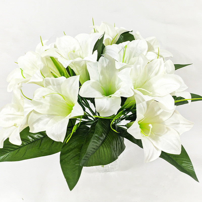 Künstliche Lilienblüten, 32 cm hoch, 5 Blüten, 12 cm Durchmesser, Seidenstoff, für Zuhause, Büro, Hochzeiten, Dekoration