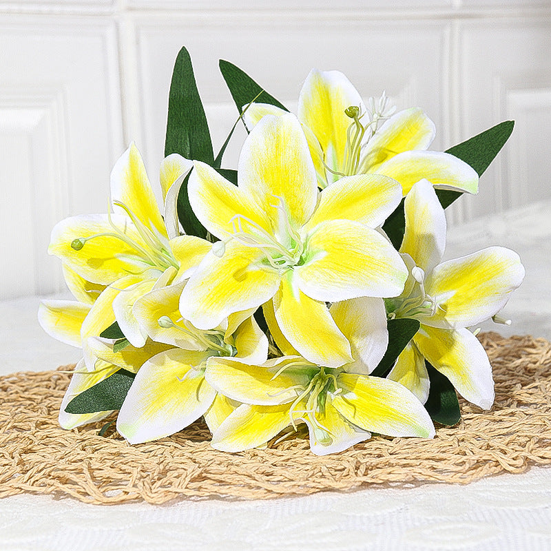 7-köpfige Seidenlilien-Blumenstrauß, 35 cm hoch, realistisch, für Hochzeit, Dekoration, Innenraum, künstliche Blumen ohne Vase
