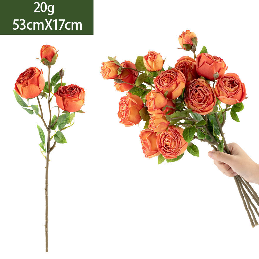 Kunstblumen Rosenstrauß Seidenblumen Kaiserin Rosa mit 3 Blüten 53 cm, realistische Deko für Hochzeit, Trauerfeier, Shop-Deko, Innenraum