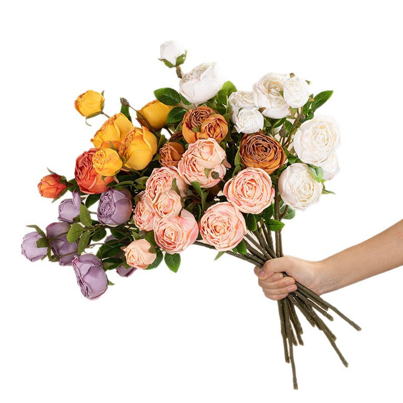Kunstblumen Rosenstrauß Seidenblumen Kaiserin Rosa mit 3 Blüten 53 cm, realistische Deko für Hochzeit, Trauerfeier, Shop-Deko, Innenraum