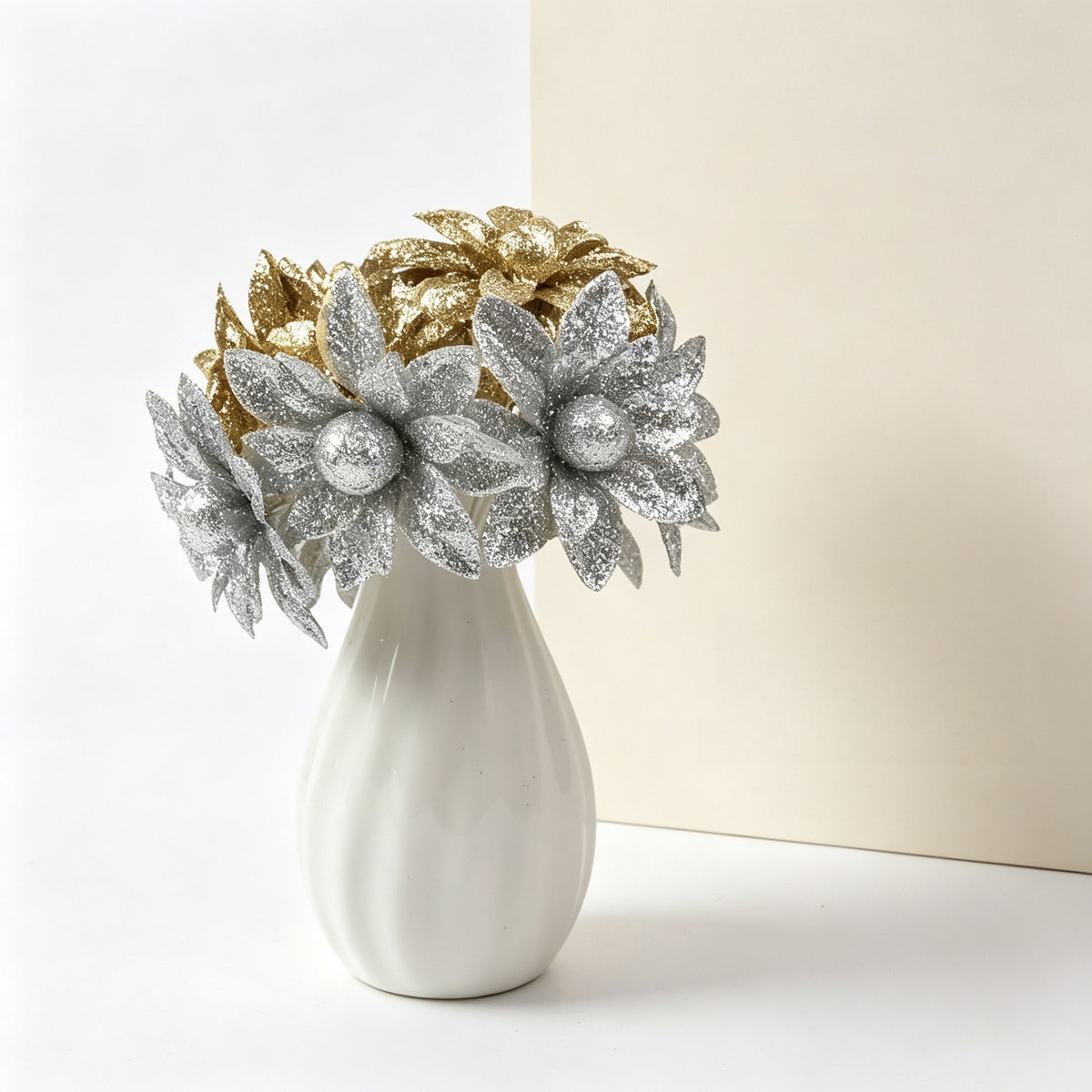Künstliche Wildblumen Köpfe, 60 Stück, 5cm, gold & silber, Schaumstoff, Hochzeit Dekoration, Schaufenster, Floristik DIY