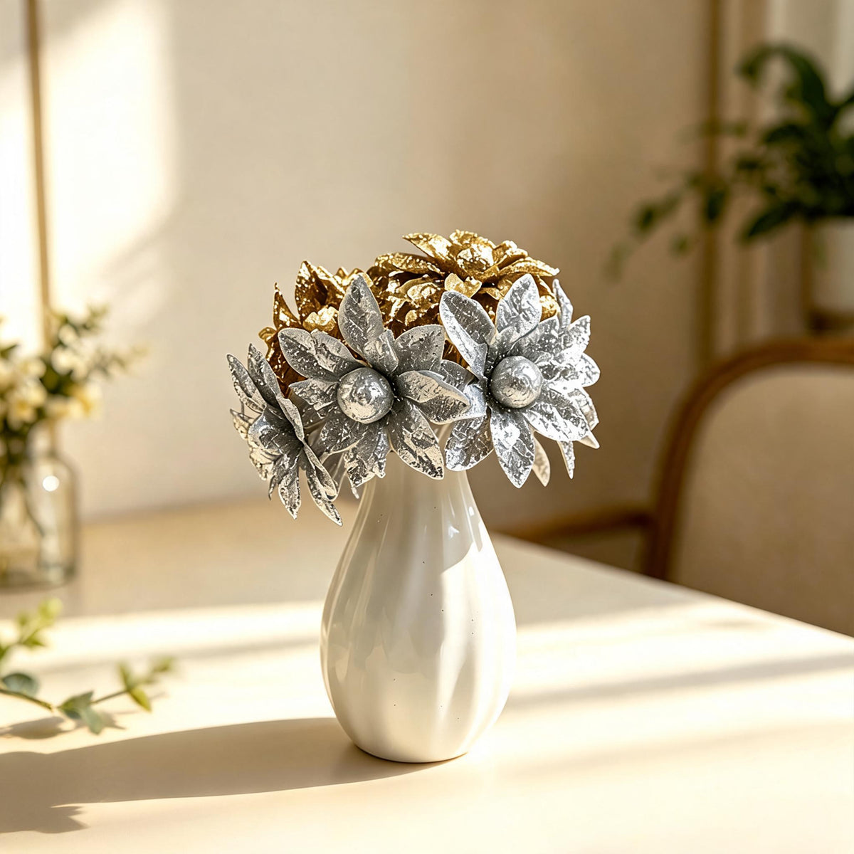 Künstliche Wildblumen Köpfe, 60 Stück, 5cm, gold & silber, Schaumstoff, Hochzeit Dekoration, Schaufenster, Floristik DIY