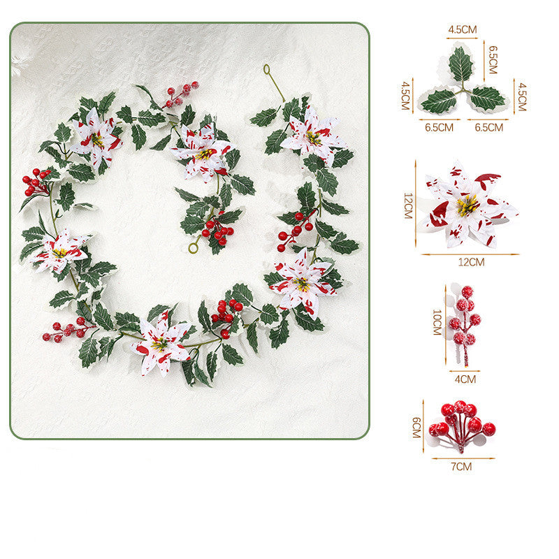 Künstliche Weihnachts-Pflanzenkette 175 cm, Poinsettia-Beeren in Rot-Weiß, festliche Deko für Zuhause & Events, realistische Optik, langlebig, allergenfrei
