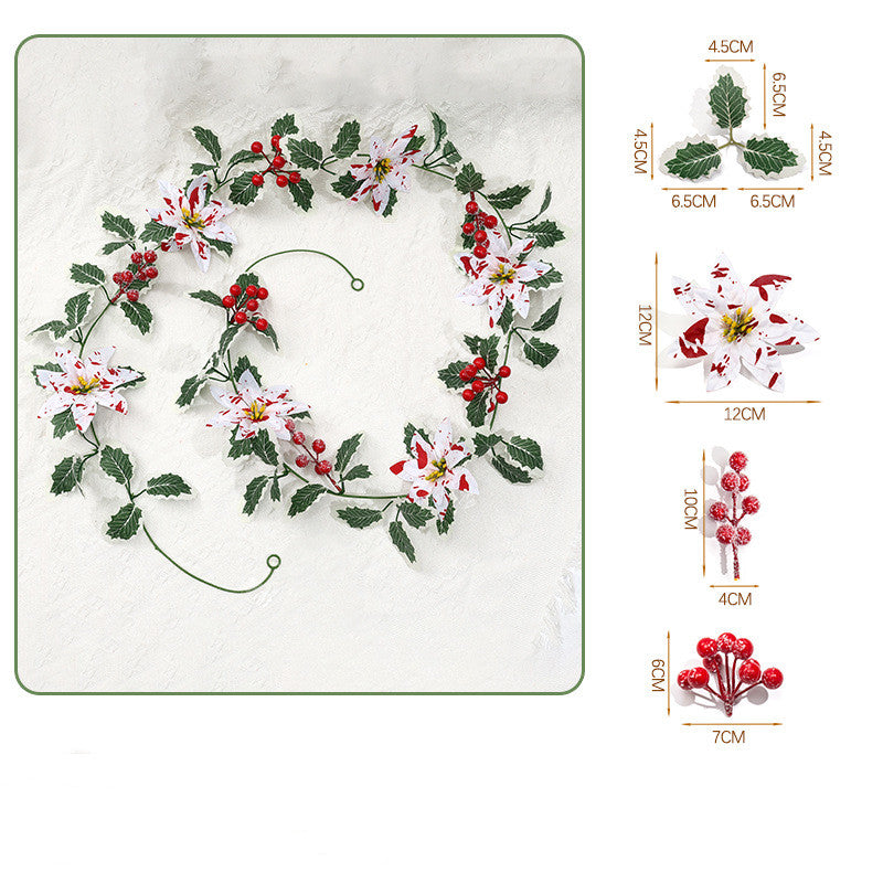 Künstliche Weihnachts-Pflanzenkette 175 cm, Poinsettia-Beeren in Rot-Weiß, festliche Deko für Zuhause & Events, realistische Optik, langlebig, allergenfrei