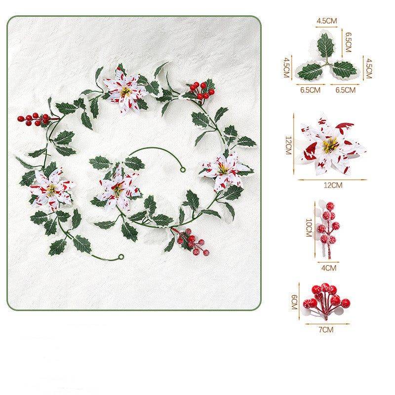Künstliche Weihnachts-Pflanzenkette 175 cm, Poinsettia-Beeren in Rot-Weiß, festliche Deko für Zuhause & Events, realistische Optik, langlebig, allergenfrei