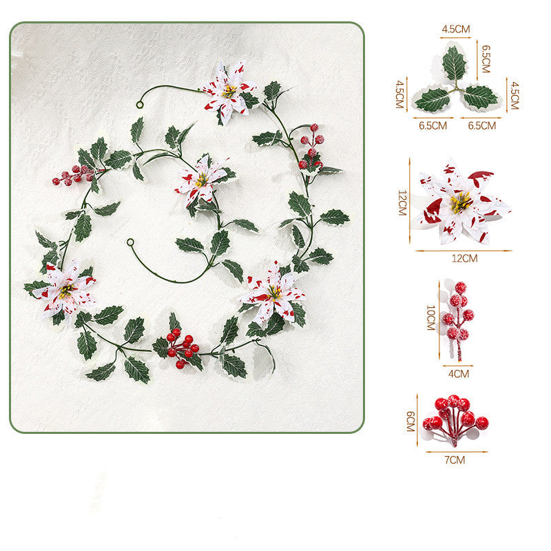 Künstliche Weihnachts-Pflanzenkette 175 cm, Poinsettia-Beeren in Rot-Weiß, festliche Deko für Zuhause & Events, realistische Optik, langlebig, allergenfrei
